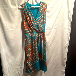 Jessica Simpson aqua and orange modern avant garde pattern dress size small